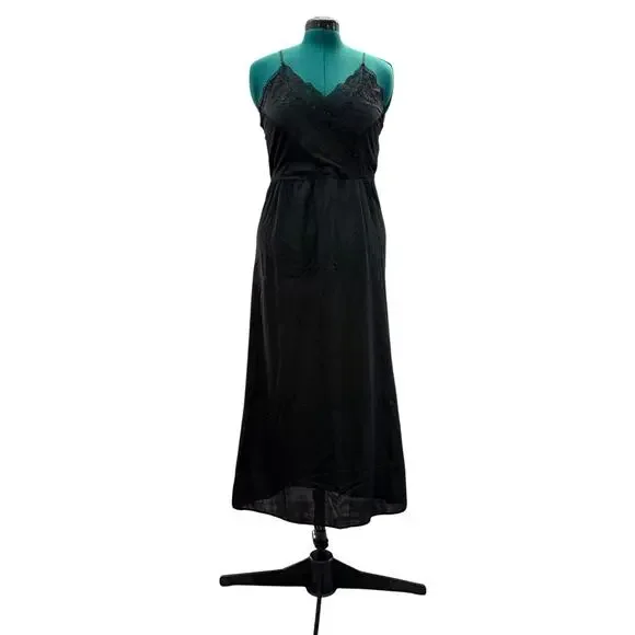 Vintage Private Treasures Black Lace Trim Slip Nightgown Size Medium 1970s - Picture 2 of 14